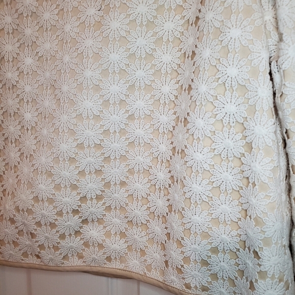 Talbots Womens Open Front Jacket Beige/White Lace Overlay 3/4 Sleeve Size 12P - Picture 10 of 14